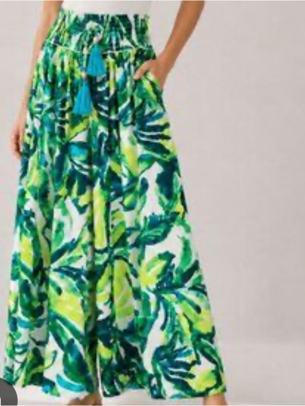 True Destinations Resort Wear Flare Pants Beach Coverup Blue Green PullOn Size S